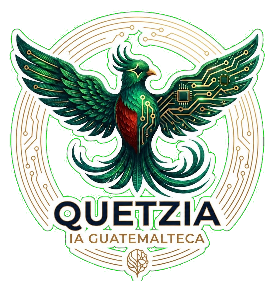 Logo oficial de QuetzIA — Quetzal cibernético de Guatemala